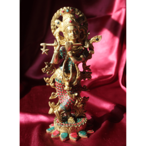 Pure Brass Krishna murti statue colourful meenakari stonework idol ooparwala