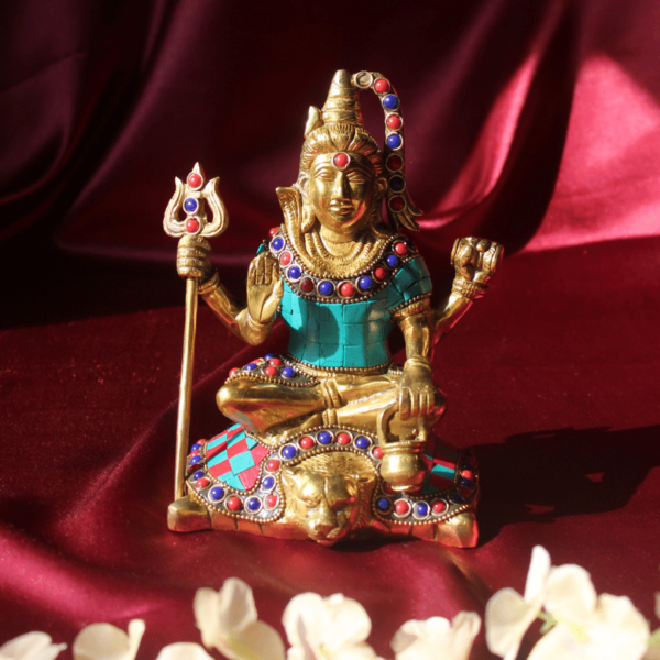 Pure Brass Shiva murti statue colourful meenakari stonework Shiv idol ooparwala