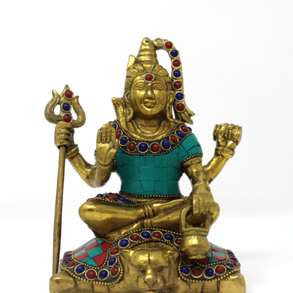 Pure Brass Shiva murti statue colourful meenakari stonework Shiv idol