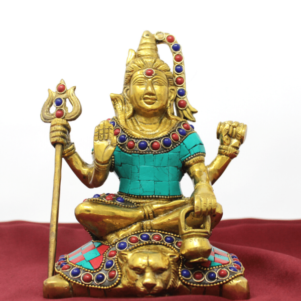 Pure Brass Shiva murti statue colourful meenakari stonework Shiv idol