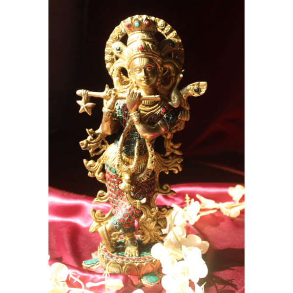 Pure Brass Krishna murti statue colourful meenakari stonework idol ooparwala