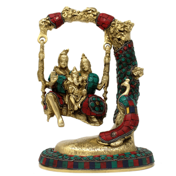 Pure Brass Shiv Parivar statue colourful meenakari stonework idol