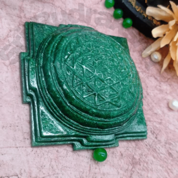 Green Jade 3D Shri Yantra for home money Vastu