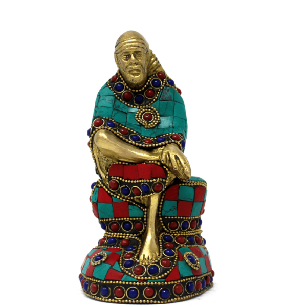 Pure Brass Sai Baba statue fine colourful meenakari stonework idol