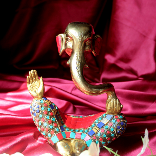 Pure Brass Ganesha statue fine colourful meenakari stonework show piece idol