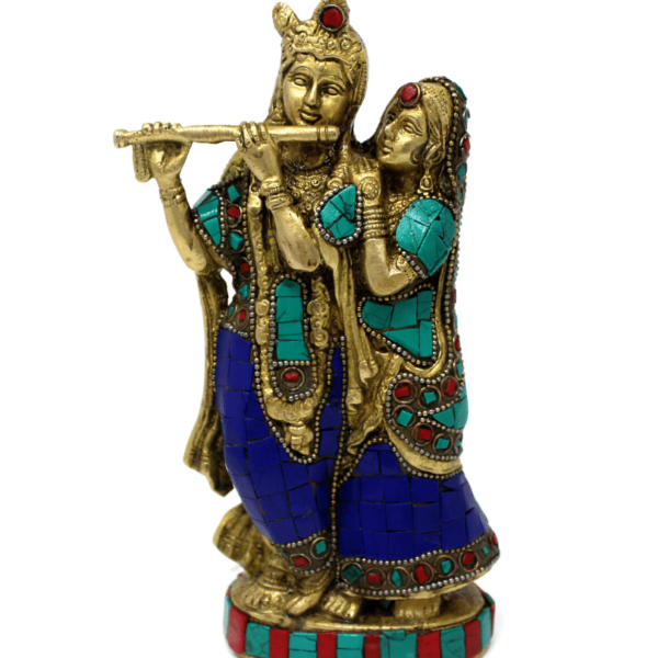 Pure Brass radha krishna statue fine colourful meenakari stonework idol