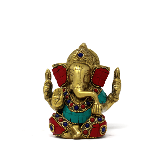 Pure Brass small ganpati statue fine colourful meenakari stonework ganesha idol