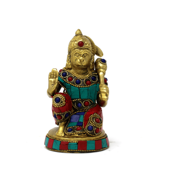 Pure Brass Hanuman statue fine colourful meenakari stonework idol