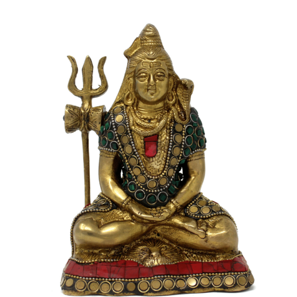 Pure Brass Fine Shiva statue colourful meenakari stonework Shiv idol