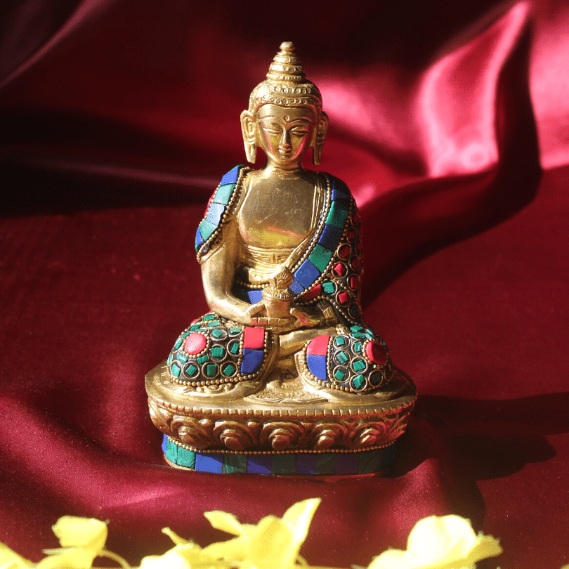 Pure Brass buddha murti statue colourful meenakari stonework idol ooparwala