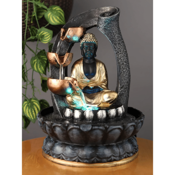 buddha water fountain with led light for home office decor vastu