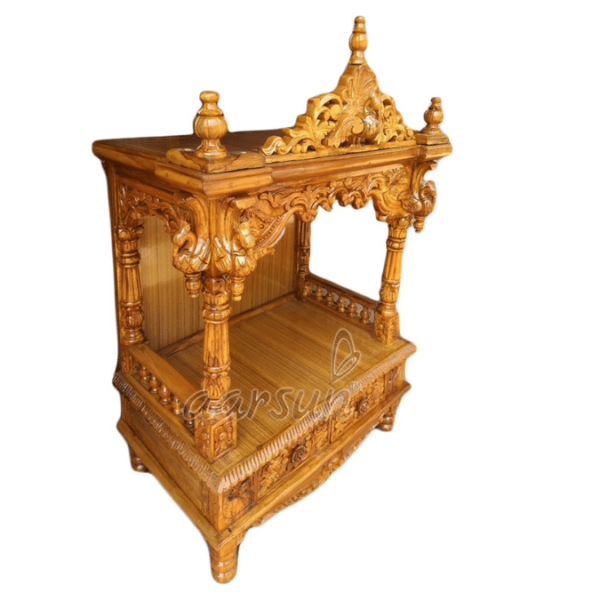 Brown Teak wood mandir for home wooden office mandir small ooparwala