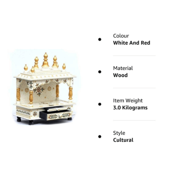 White and Golden Wood Mandir for home wooden office mandir ooparwala