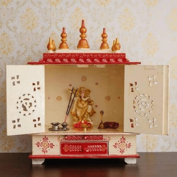 white and red mandir wooden office mandir small ooparwala