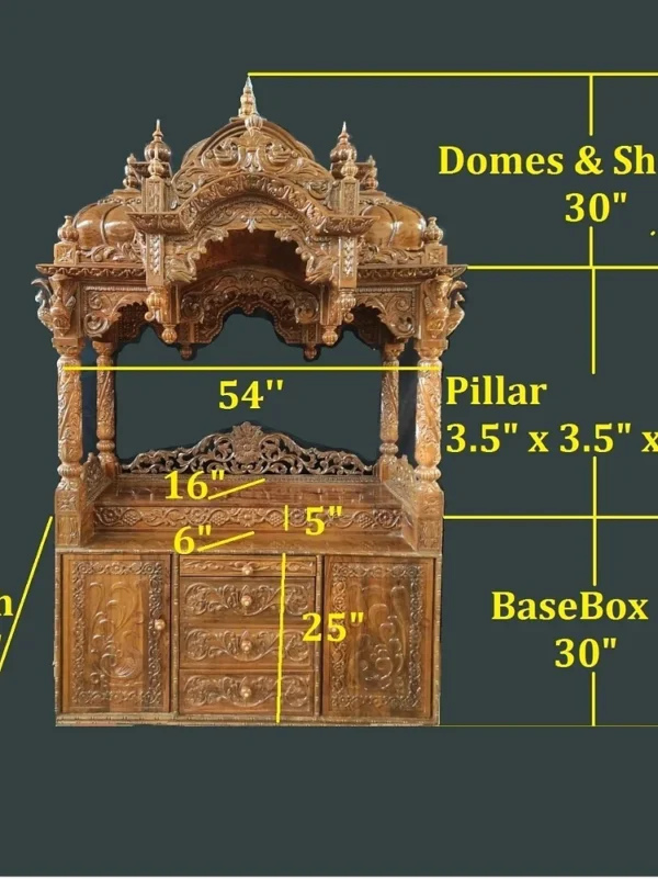 Super Deluxe Home Altar - Teak Wood Home Temple with Hand-Carved Design - Pooja Mandir/Mandap for Home Decoration