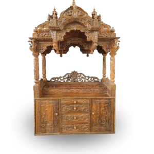 Super Deluxe Home Altar - Teak Wood Home Temple with Hand-Carved Design - Pooja Mandir/Mandap for Home Decoration